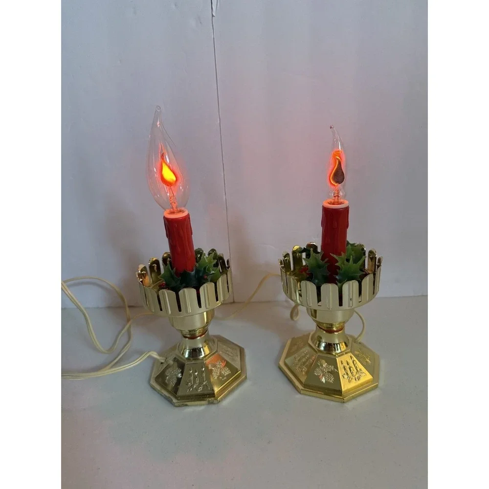 Vintage Pair of Christmas Candle Electric Lights W/Original Flame Bulbs